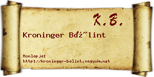Kroninger Bálint névjegykártya